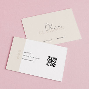 Chic Ivory Warm White Minimalist Qr Code Business Card