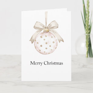 Chic Ivory White Dots Bow Ornament Christmas Card