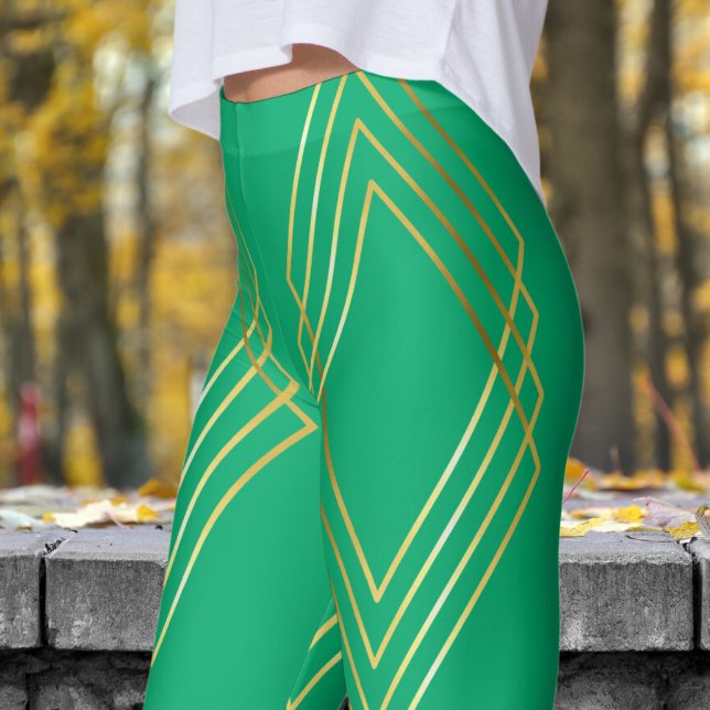 Chic Jade Green  Diamonds Pattern Leggings (Chic Diamonds on Jade Patterned Leggings)