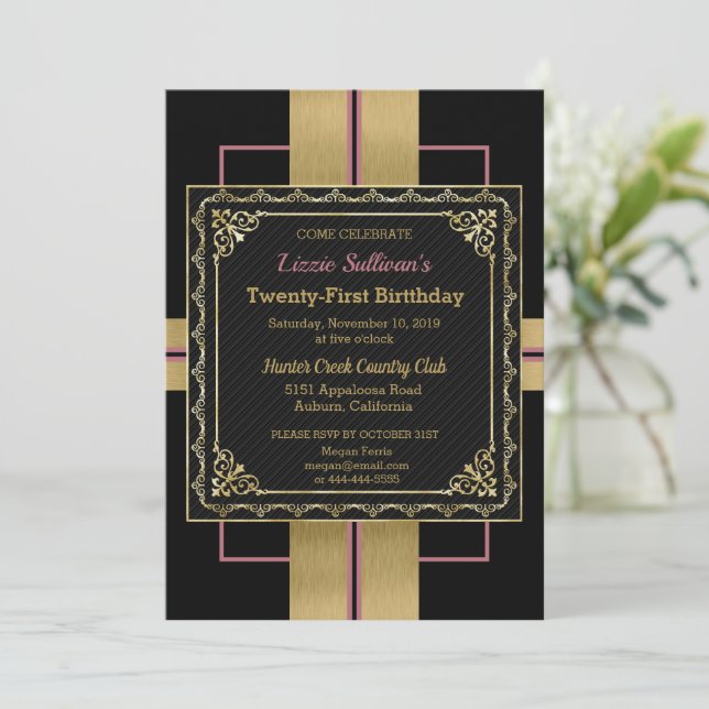 Chic Jazzy Gold Invitation (Standing Front)