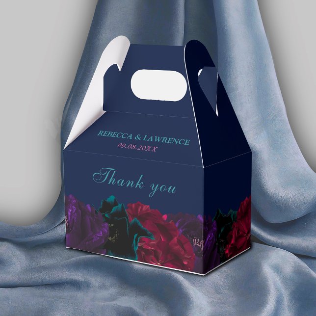 Chic jewel tones flowers blue wedding favor box (Creator Uploaded)