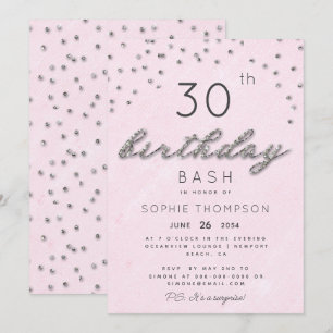 Chic Jewels Pink Sparkle Glitter Birthday Party Invitation