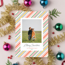 Chic Joyful Stripes Christmas Holiday Photo Card
