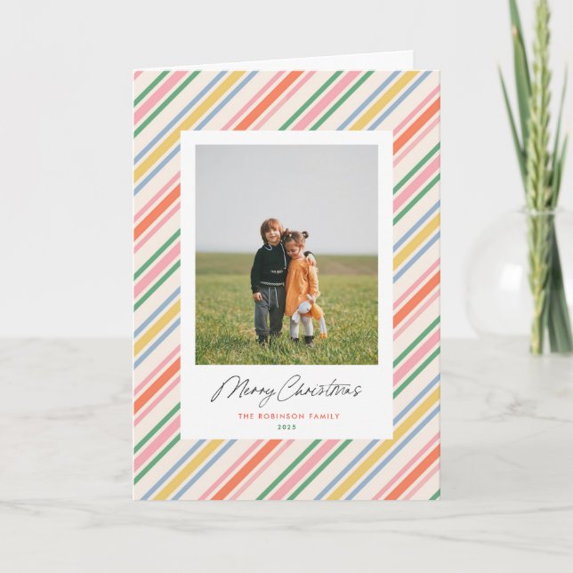 Chic Joyful Stripes Noël Carte photo de vacances (Devant)