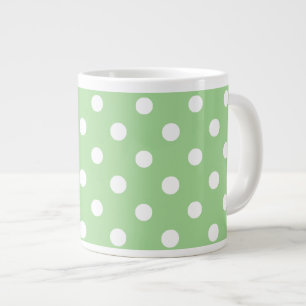 Chic Jumbo Coffee Mug: White Polkas on Green Large Coffee Mug