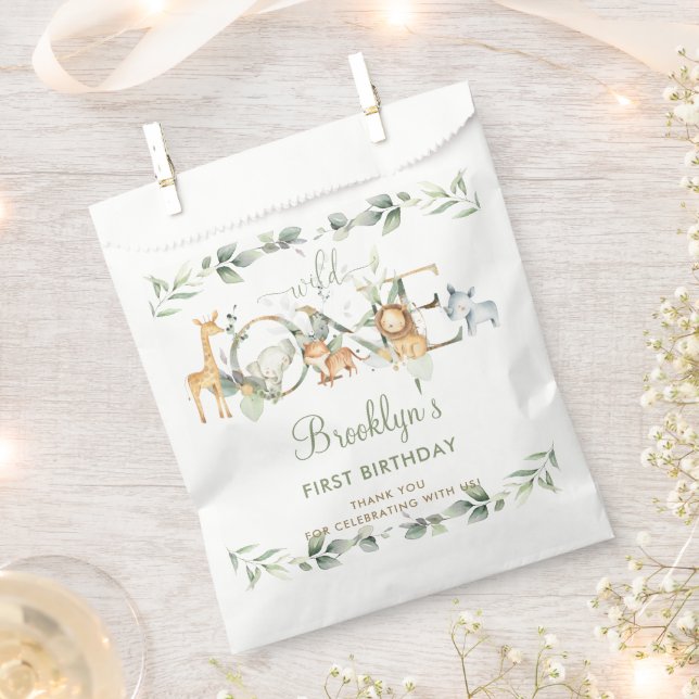 Chic Jungle Animals Greenery 1st Birthday Wild One Favour Bag (Clipped)