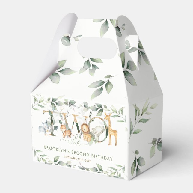 Chic Jungle Animals Greenery 2nd Birthday Two Wild Favor Box (Front Side)