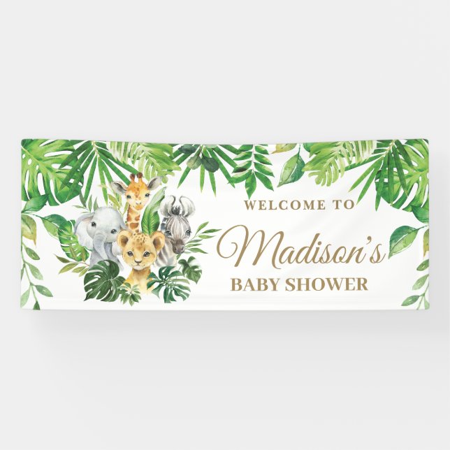 Chic Jungle Animals Greenery Baby Shower Backdrop  Banner (Horizontal)