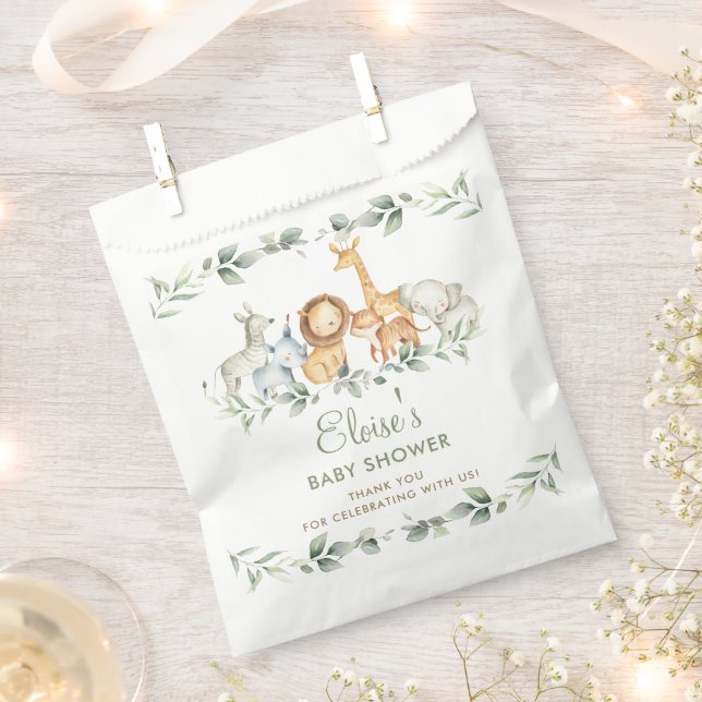 Chic Jungle Animals Greenery Baby Shower Birthday  Favour Bag (Clipped)