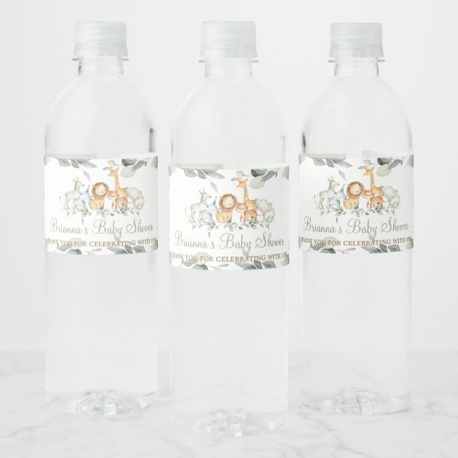 Chic Jungle Animals Greenery Baby Shower Favour  Water Bottle Label (Bottles)