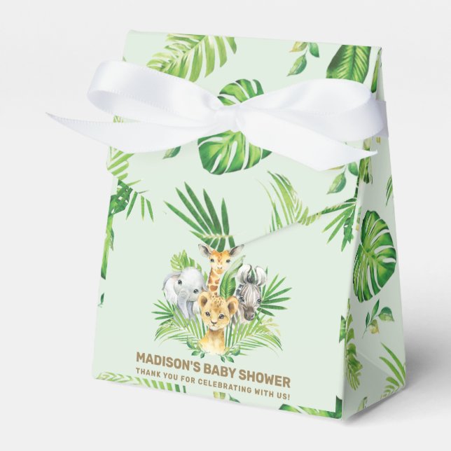 Chic Jungle Animals Greenery Baby Shower Thank You Favor Box (Front Side)