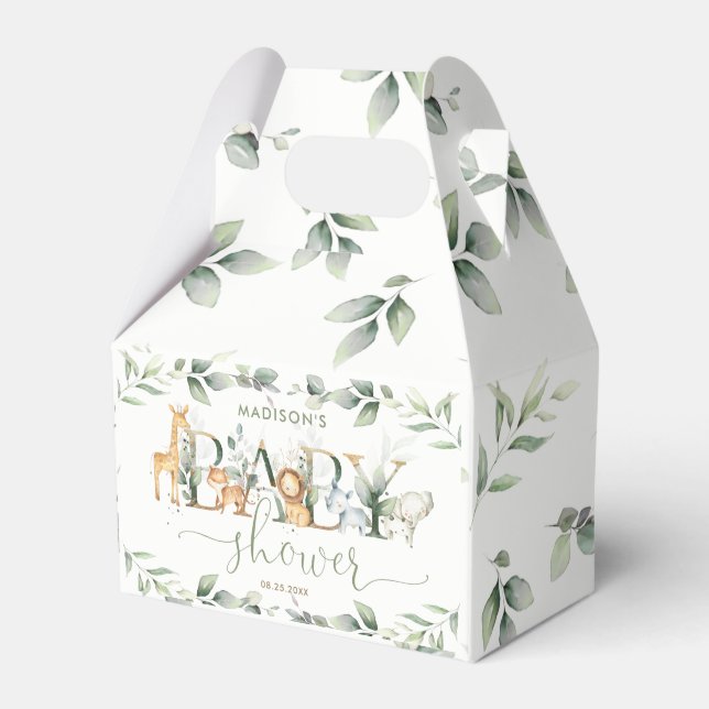 Chic Jungle Animals Greenery Neutral Baby Shower  Favor Box (Front Side)