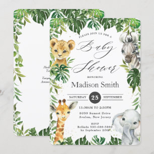Chic Jungle Animals Greenery Safari Baby Shower Invitation