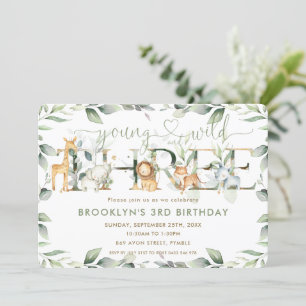 Chic Jungle Animals Greenery Wild 3rd Birthday  Invitation