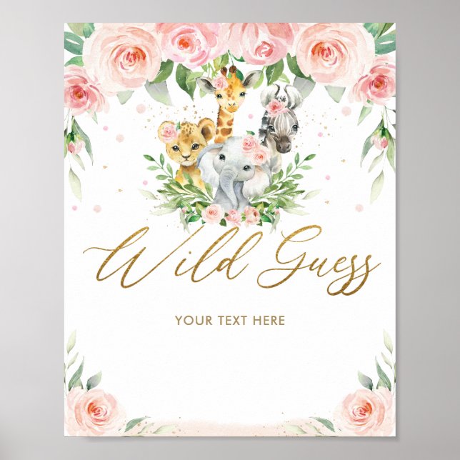 Chic Jungle Animals Pink Floral Wild Guess Game  Poster (Front)