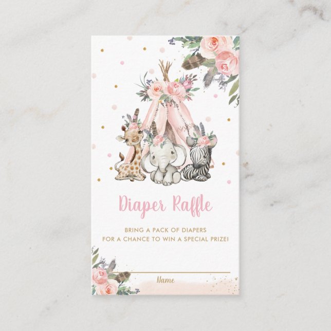 Chic Jungle Animals Tribal Shower Diaper Raffle Enclosure Card (Front)
