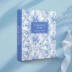 Chic Keepsake Toile Navy Roses Floral Recipe Book  Binder