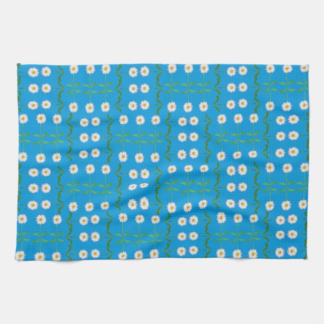 Chic Kitchen Towel: Daisies on Teal Kitchen Towel (Horizontal)
