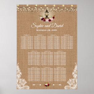 Chic Lace Burlap String Lights Seating Chart