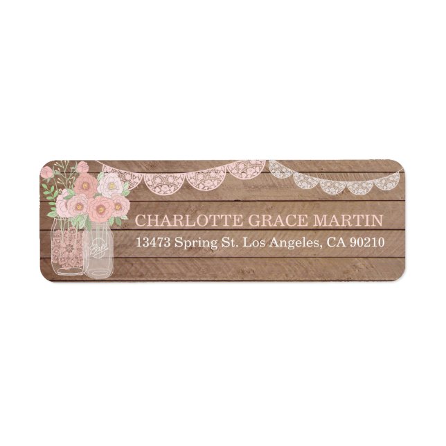 Chic Lace Mason Jar & Étiquettes de adresse en boi (Devant)