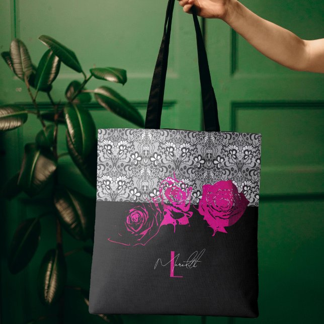 Chic Lace & Roses Personalized Tote Bag (Creator Uploaded)