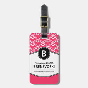 Chic Ladies Hot Pink Monogram Personalized. Luggage Tag