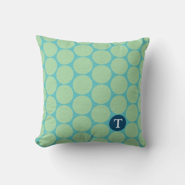 Chic Large Teal Green Polka Dots Throw Pillow (Front)