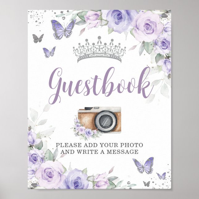 Chic Lavande Purple Floral Quinceañera Livre d'or (Devant)