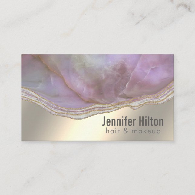 Chic lavender agate geode professional  gold foil business card (Front)