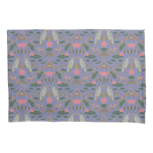 Chic lavender blue Heron Heritage Revival Pillowcase (Front)