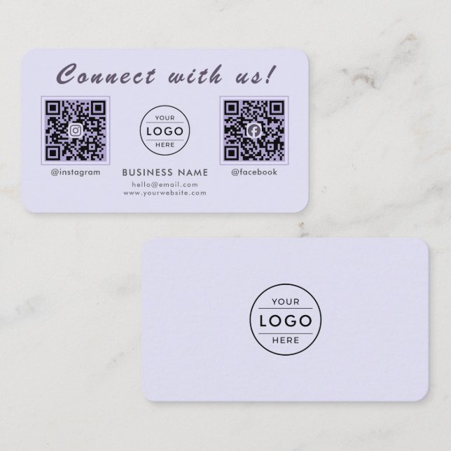 Chic Lavender Dual QR Code Multi Social Business Card (Front/Back)