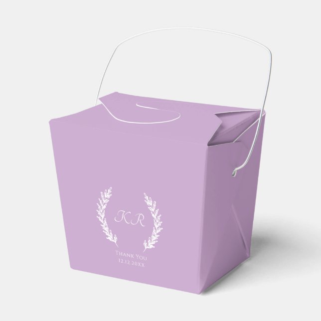 Chic Lavender Floral Monogram Modern Wedding  Favor Box (Front Side)