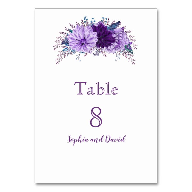 Chic Lavender Floral Plum Purple Table Number (Front)