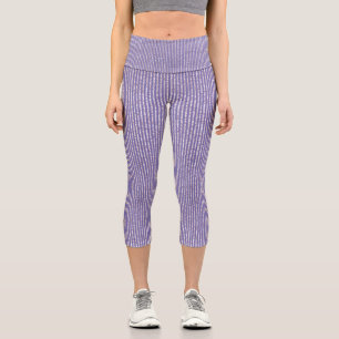 Chic Lavender Lilac Glitter Thin Vertical Striped Capri Leggings