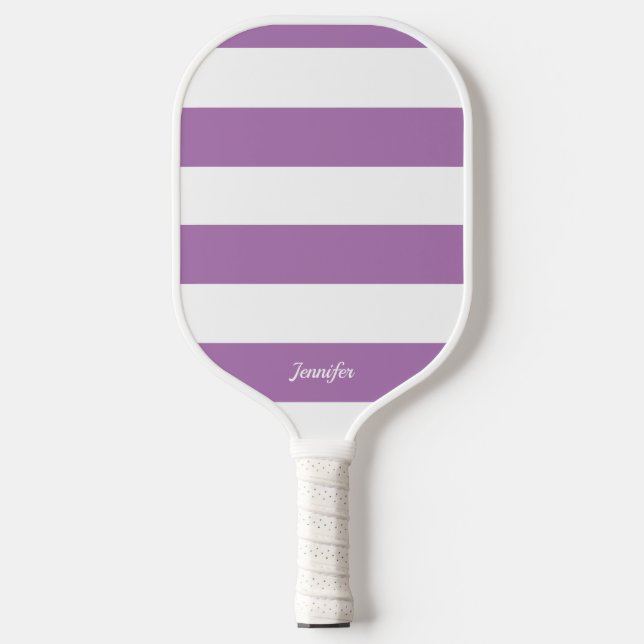 Chic Lavender Lilac Stripes Striped Personalized Pickleball Paddle (Front)