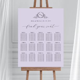 Chic Lavender Monogram Wedding Seating Chart Sign