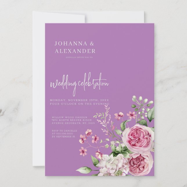 Chic Lavender Peony Elegance Faire-part de mariage (Devant)