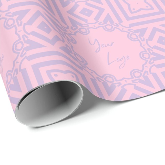 Chic Lavender Pink Stripe Custom Business Logo  Wrapping Paper (Roll Corner)