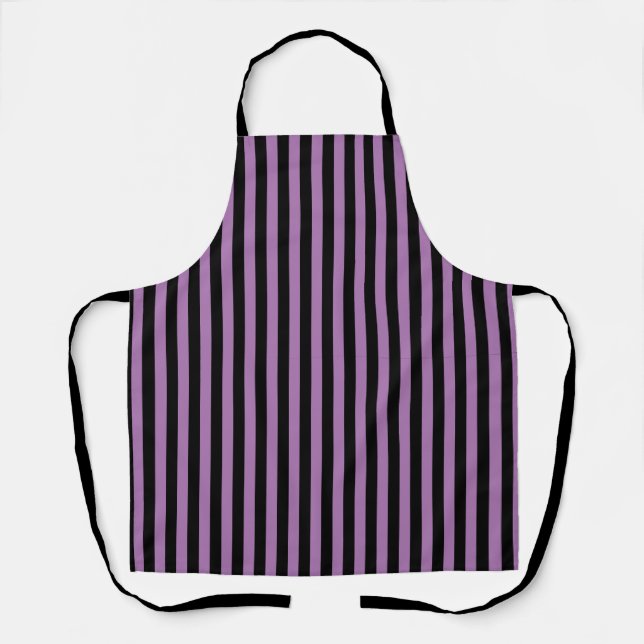 Chic Lavender Purple and Black Vertical Stripes Apron (Front)