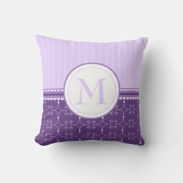 Chic Lavender Purple Custom Monogram Pattern Throw Pillow (Front)