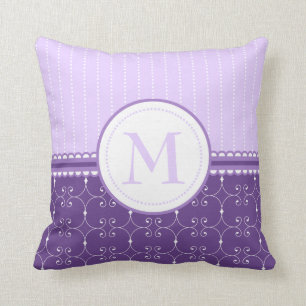 Chic Lavender Purple Custom Monogram Pattern Throw Pillow