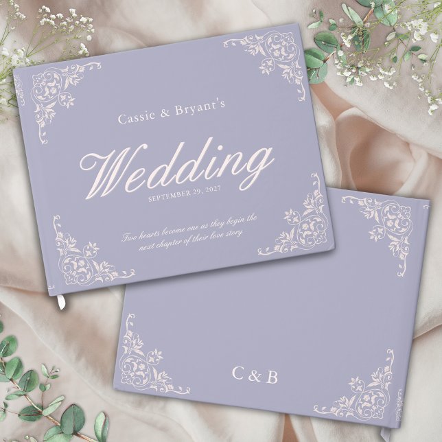 Chic Lavender Purple Elegant Wedding Guest Book (elegant lavender purple french lilac theme wedding guest book for shabby chic cottage core events)