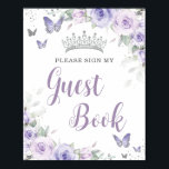 Chic Lavender Purple Floral Quinceañera Guest Book<br><div class="desc">Personalize this soft lavender purple floral tabletop sign poster easily and quickly. Simply click the customize it further button to edit the texts, change fonts and fonts colours. Featuring pretty pastel lavender purple flowers, delicate greenery and purple and silver butterflies. Great for Quinceañera, Sweet 16, bridal shower, debutante ball, birthday...</div>