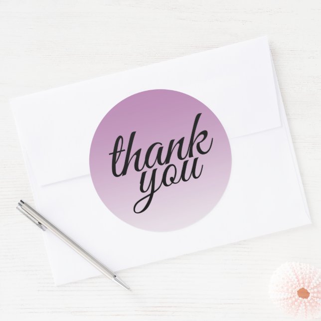 Chic lavender purple ombre thank you classic round sticker (Envelope)