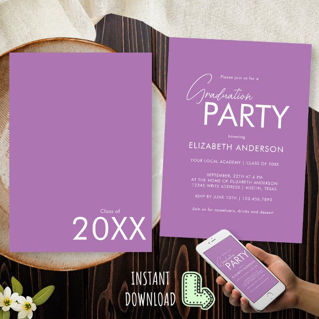 Chic Lavender Purple Typography Graduation Party Invitation (Creator Uploaded)