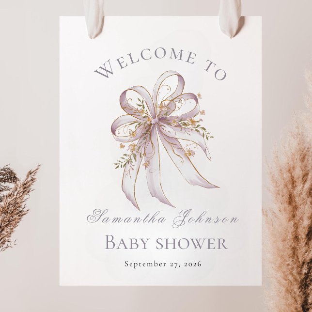 Chic Lavender Ribbon bow baby shower Welcome sign  (Creator Uploaded)