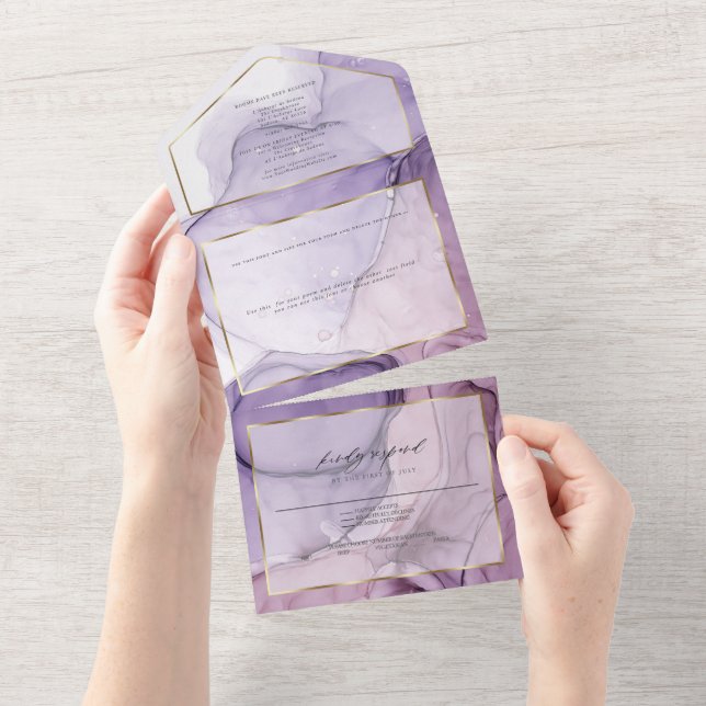 Chic Lavender Rose Abstract Ink  Custom2 All In One Invitation (Tearaway)