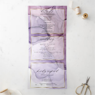 Chic Lavender Rose Abstract Ink Tri-Fold Invitatio Invitation