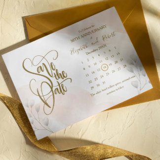 Chic Leaves 50th Anniversary Save The Date Announcement Postcard