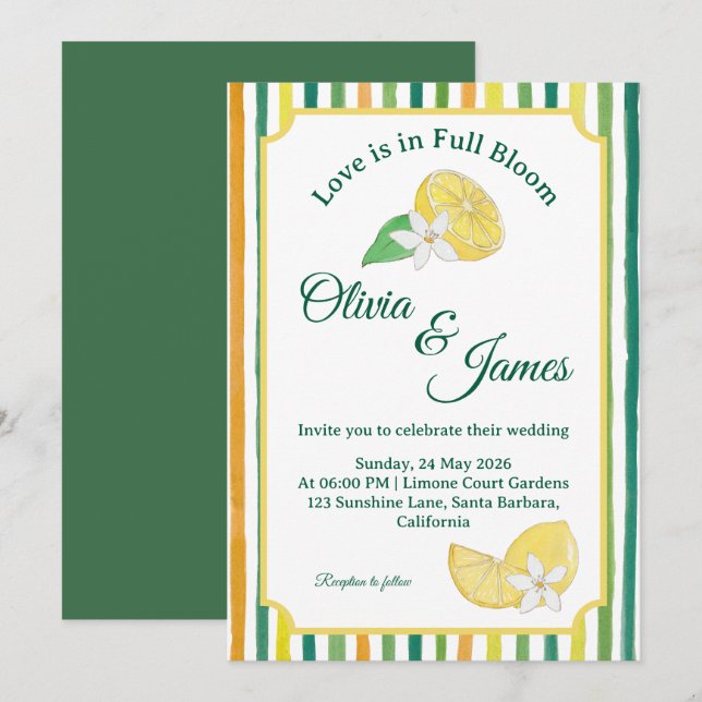 Chic Lemon and Lime Floral Wedding Invitation (Front/Back)